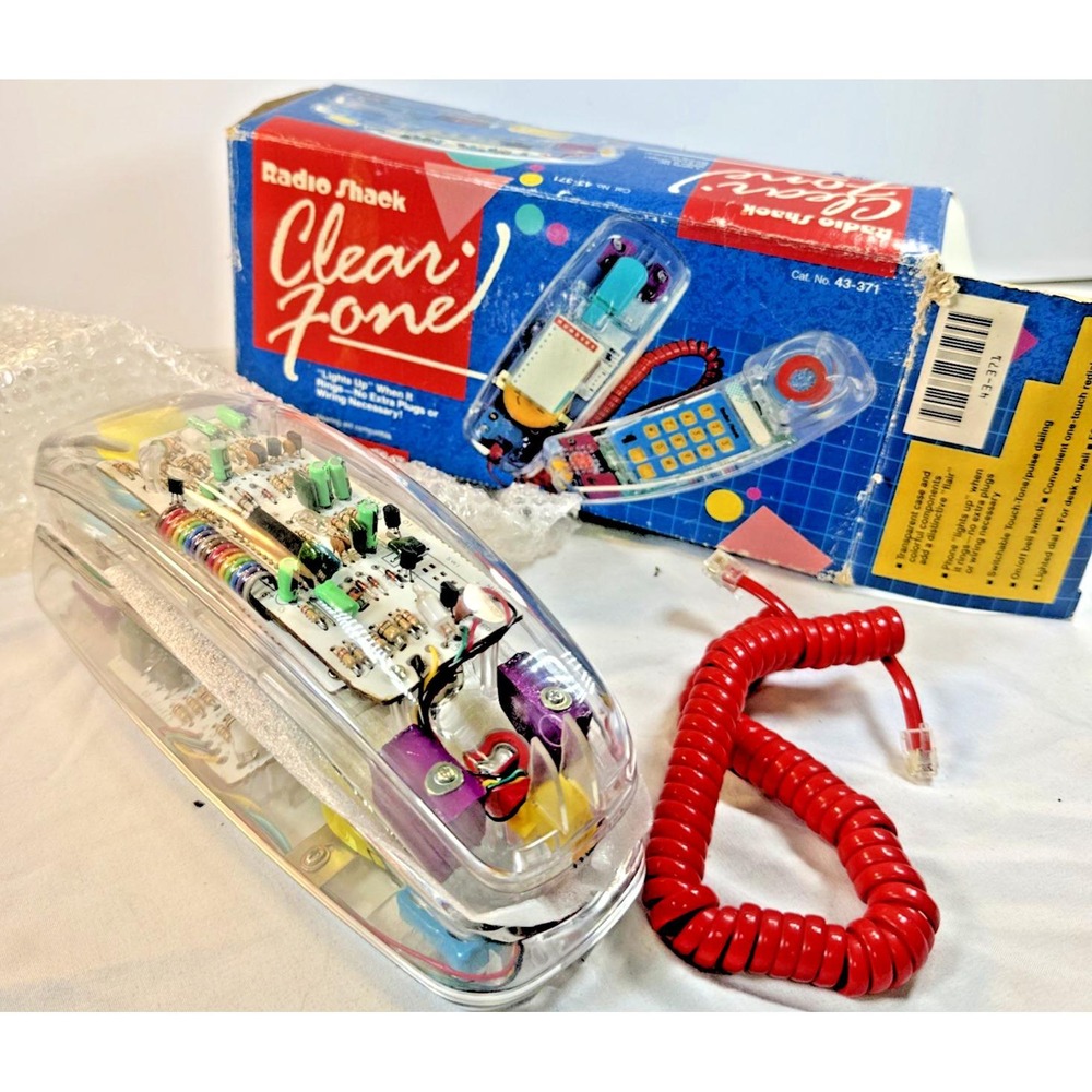 Vintage Radio Shack Clear Phone 43-371 NIB New in Box 1990s Transparent Retro